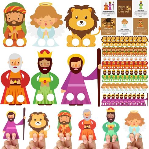 Soulchen 60 PCS Daniel in the Lion's Den Craft for Kids شعروا بالدمى الأصابع مع 6 بطاقات قصة الكتاب المقدس سرد ألعاب Sunday School Craft لأنشطة مكتب العطلات الصيفية المنزلية in Kuwait