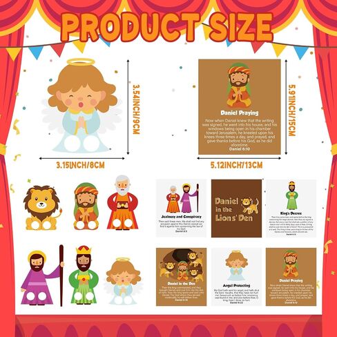 Soulchen 60 PCS Daniel in the Lion's Den Craft for Kids شعروا بالدمى الأصابع مع 6 بطاقات قصة الكتاب المقدس سرد ألعاب Sunday School Craft لأنشطة مكتب العطلات الصيفية المنزلية in Kuwait