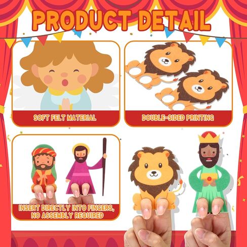 Soulchen 60 PCS Daniel in the Lion's Den Craft for Kids شعروا بالدمى الأصابع مع 6 بطاقات قصة الكتاب المقدس سرد ألعاب Sunday School Craft لأنشطة مكتب العطلات الصيفية المنزلية in Kuwait