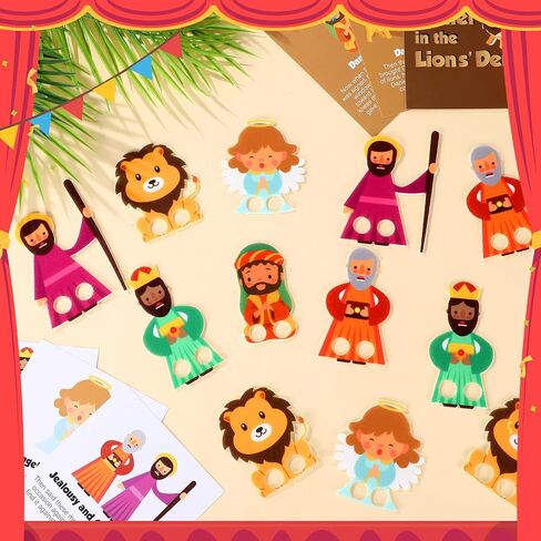 Soulchen 60 PCS Daniel in the Lion's Den Craft for Kids شعروا بالدمى الأصابع مع 6 بطاقات قصة الكتاب المقدس سرد ألعاب Sunday School Craft لأنشطة مكتب العطلات الصيفية المنزلية in Kuwait