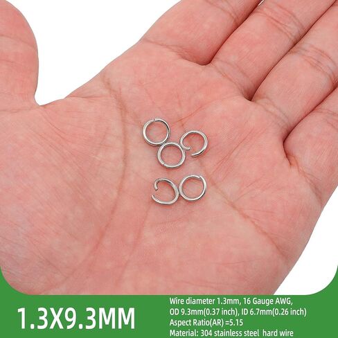 500PCS 9mm 1.3mm Thick 16 Gauge Stainless Steel Open Jump Rings, Metal Round Strong Thick Craft Ring for Necklace Bracelet Keychain Chainmail Jewelry Making in Kuwait