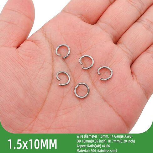 500PCS 9mm 1.3mm Thick 16 Gauge Stainless Steel Open Jump Rings, Metal Round Strong Thick Craft Ring for Necklace Bracelet Keychain Chainmail Jewelry Making in Kuwait