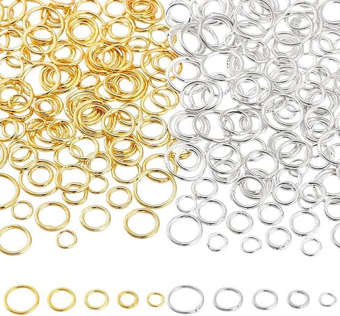 PH PandaHall 300pcs Silver & Gold Brass Jump Rings, 5/6/7/8/10mm, 5 Sizes, Easy to Use, Jewelry Making in Saudi Arabia