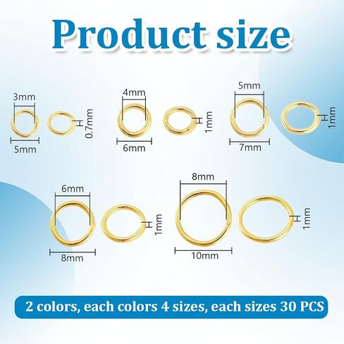 PH PandaHall 300pcs Silver & Gold Brass Jump Rings, 5/6/7/8/10mm, 5 Sizes, Easy to Use, Jewelry Making in Saudi Arabia
