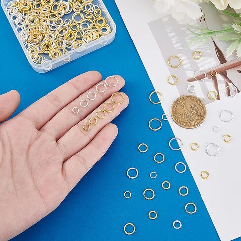 PH PandaHall 300pcs Silver & Gold Brass Jump Rings, 5/6/7/8/10mm, 5 Sizes, Easy to Use, Jewelry Making in Saudi Arabia