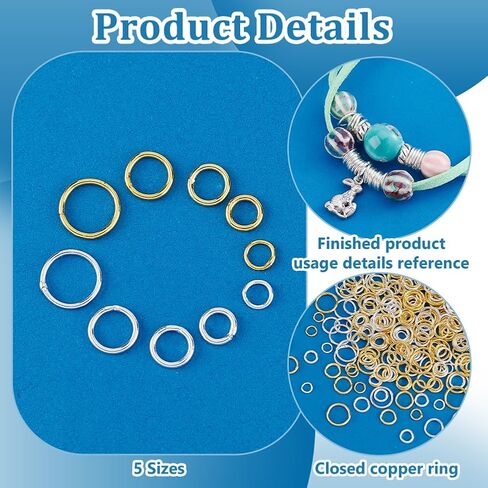 PH PandaHall 300pcs Silver & Gold Brass Jump Rings, 5/6/7/8/10mm, 5 Sizes, Easy to Use, Jewelry Making in Saudi Arabia