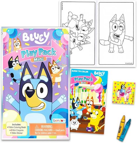 حزم Bluey Play | Goodie Bag Lot Bag Fillers | تفضل الحزب | 10 حزم اللعب المصغرة | لوحة التلوين الأزرق ، 2 ملون صغير ، وملصق | 10 حزمة | مرخص رسميا in Saudi Arabia