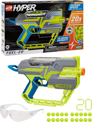 Nerf Hyper Fuel-20 Blaster, 20 Nerf Hyper Rounds, Up to 110 Fps Velocity, Hopper Fed, 20-Round Capacity, Easy Reload, Eyewear Included,Multicolor in Saudi Arabia