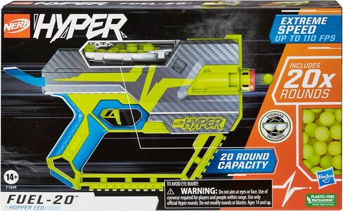 Nerf Hyper Fuel-20 Blaster, 20 Nerf Hyper Rounds, Up to 110 Fps Velocity, Hopper Fed, 20-Round Capacity, Easy Reload, Eyewear Included,Multicolor in Saudi Arabia