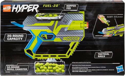 Nerf Hyper Fuel-20 Blaster, 20 Nerf Hyper Rounds, Up to 110 Fps Velocity, Hopper Fed, 20-Round Capacity, Easy Reload, Eyewear Included,Multicolor in Saudi Arabia