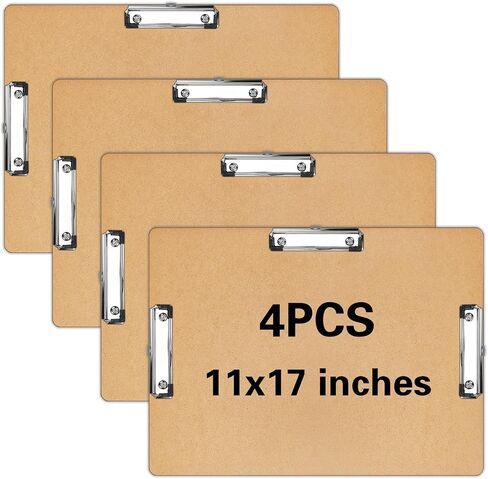 4 PCS Extra Large 11x17 clipboard, Wood Cleats with Low Profile Clips for Drawing, Sketching, and Art Boards, Horizontal Wood Lapping, Landscape Layout (3mm Thickness in Saudi Arabia