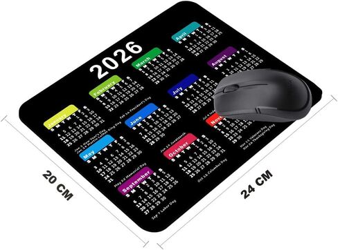 2026 تقويم مع وسادة الماوس العطل ، مستطيل الألعاب Mousepad للكمبيوتر المحمول حصيرة مكتب المطاط غير القابل للانزلاق ، لطيف للاطلاع على مكاتب العام الجديد (9.5 × 7.9 بوصة) - اللون الأسود in Kuwait