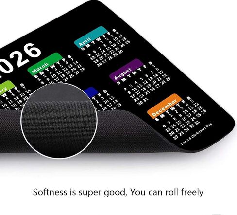 2026 تقويم مع وسادة الماوس العطل ، مستطيل الألعاب Mousepad للكمبيوتر المحمول حصيرة مكتب المطاط غير القابل للانزلاق ، لطيف للاطلاع على مكاتب العام الجديد (9.5 × 7.9 بوصة) - اللون الأسود in Kuwait