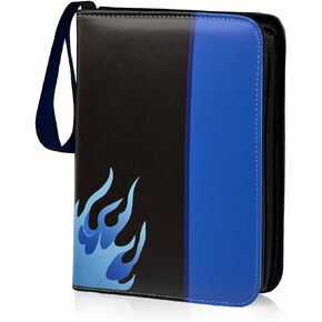 400 Card Binder for Trading Cards, 4-Pocket Card Holder with Zipper & Handle, PU Leather Design Album for Kids Collectible Card Storage (Blue flames) in Saudi Arabia