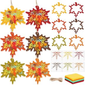 JarThenaAMCS 24 Sets Fall Suncatcher Tissue Paper Craft Kits DIY Autumn Maple Leaves Craft Set with Paper Cutout Sticker Hemp Rope for Thanksgiving Harvest Holiday Party Decorations in Kuwait