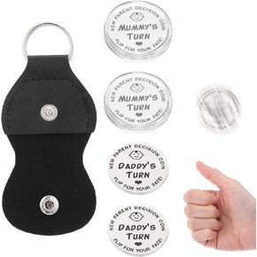4 PCS عملة قرار مزدوجة الجوانب ، مجموعة جديدة من الآباء والأمهات Flip Daddy's Turn Mommy Coin Coin Funny Cute Baby Decision Coins مع صندوق تخزين للجلد لحمل استحمام الطفل لأول مرة يوم الأمهات in Kuwait