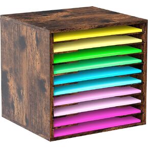 24 فتحات من منظم تخزين ورق القصاصات ، صناديق تخزين الحرف الخشبية مع أرفف قابلة للتعديل ، منظم رف ورق مكدح قابلة للتكديس لغرفة الفن ، الفصل ، المكتب ، المنزل (الأسود) in Kuwait