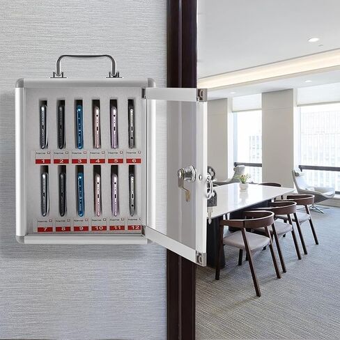 Cell Phone Storage Box 12/24 /36/48/60 Slots Pocket Chart Lock Box with Key with Key Wall Mounted Aluminum Alloy Mobile Phone Lockbox with Handle(Silver-A,24) in Saudi Arabia
