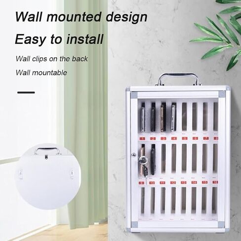 Cell Phone Storage Box 12/24 /36/48/60 Slots Pocket Chart Lock Box with Key with Key Wall Mounted Aluminum Alloy Mobile Phone Lockbox with Handle(Silver-A,24) in Saudi Arabia