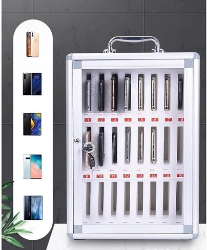 Cell Phone Storage Box 12/24 /36/48/60 Slots Pocket Chart Lock Box with Key with Key Wall Mounted Aluminum Alloy Mobile Phone Lockbox with Handle(Silver-A,24) in Saudi Arabia