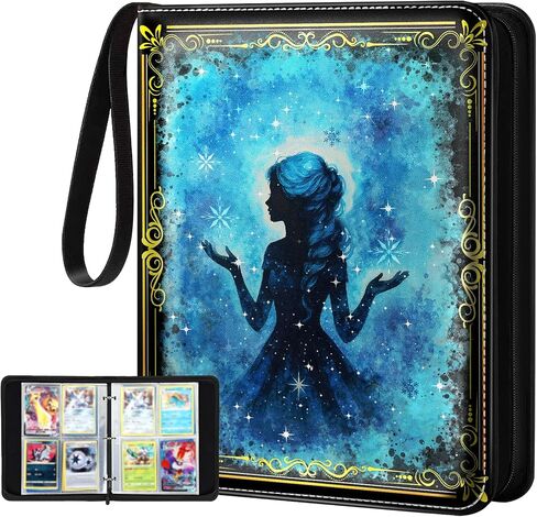 for 4 Pocket Card Binder for 400 Cards - Large Capacity Trading Card Collection Album Folder with Zipper for Men Boys Teens Girls Kids Cute Blue Princess Design for Sports Cards Game Cards in Kuwait