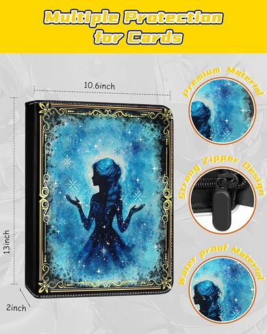 for 4 Pocket Card Binder for 400 Cards - Large Capacity Trading Card Collection Album Folder with Zipper for Men Boys Teens Girls Kids Cute Blue Princess Design for Sports Cards Game Cards in Kuwait