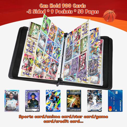 Basketball Card Binder 900 Pockets, Basketball Card Holder for Trading Cards, 3 Ring Sports Card Collection Binder with 50 Removable Sleeves, with Zipper in Saudi Arabia