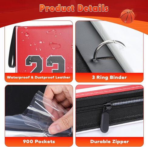 Basketball Card Binder 900 Pockets, Basketball Card Holder for Trading Cards, 3 Ring Sports Card Collection Binder with 50 Removable Sleeves, with Zipper in Saudi Arabia