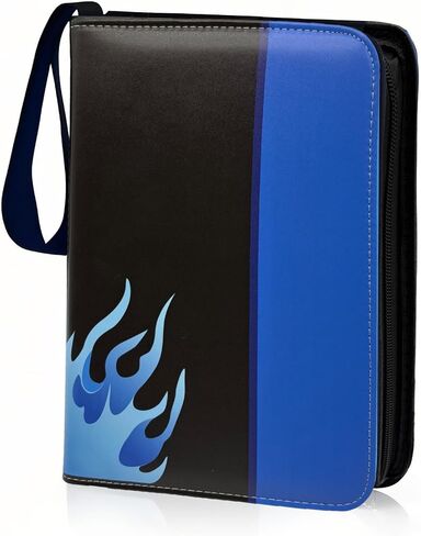 400 Card Binder لبطاقات التداول ، حامل بطاقات 4 جيب مع Zipper & Handle ، ألبوم تصميم الجلود Pu للأطفال القابل للتحصيل (Blue Flames) in Saudi Arabia