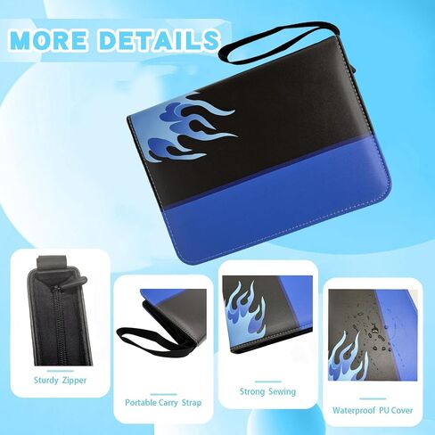 400 Card Binder لبطاقات التداول ، حامل بطاقات 4 جيب مع Zipper & Handle ، ألبوم تصميم الجلود Pu للأطفال القابل للتحصيل (Blue Flames) in Saudi Arabia