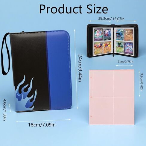 400 Card Binder لبطاقات التداول ، حامل بطاقات 4 جيب مع Zipper & Handle ، ألبوم تصميم الجلود Pu للأطفال القابل للتحصيل (Blue Flames) in Saudi Arabia