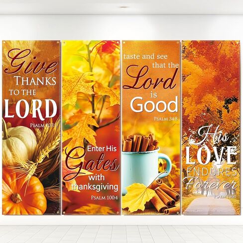 JarThenaAMCS 4Pcs Fall Church Banners for Sanctuary Wall Autumn Harvest Inspirational Bible Verse Hanging Sign for Sunday School Thanksgiving Classroom Home Office, 2 x 6 Feet in Saudi Arabia