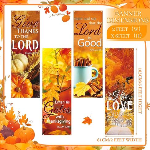 JarThenaAMCS 4Pcs Fall Church Banners for Sanctuary Wall Autumn Harvest Inspirational Bible Verse Hanging Sign for Sunday School Thanksgiving Classroom Home Office, 2 x 6 Feet in Saudi Arabia