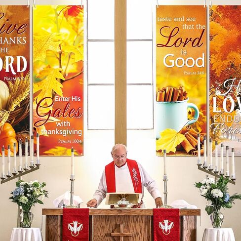 JarThenaAMCS 4Pcs Fall Church Banners for Sanctuary Wall Autumn Harvest Inspirational Bible Verse Hanging Sign for Sunday School Thanksgiving Classroom Home Office, 2 x 6 Feet in Saudi Arabia