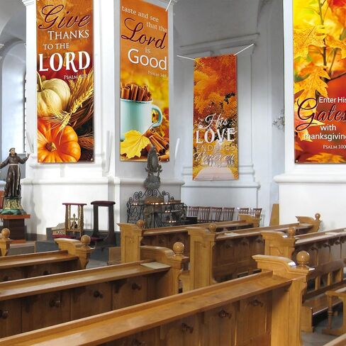 JarThenaAMCS 4Pcs Fall Church Banners for Sanctuary Wall Autumn Harvest Inspirational Bible Verse Hanging Sign for Sunday School Thanksgiving Classroom Home Office, 2 x 6 Feet in Saudi Arabia