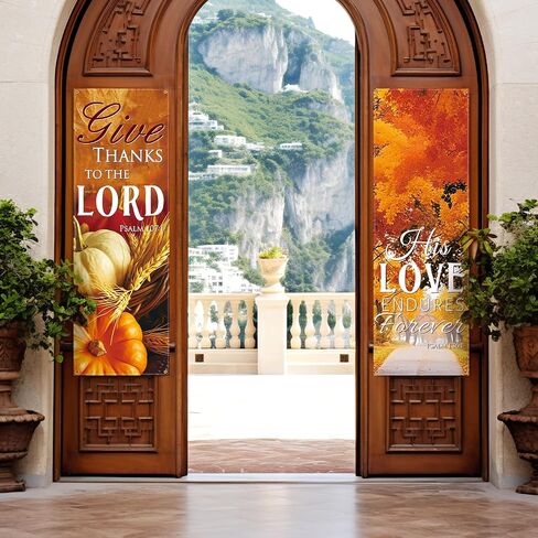 JarThenaAMCS 4Pcs Fall Church Banners for Sanctuary Wall Autumn Harvest Inspirational Bible Verse Hanging Sign for Sunday School Thanksgiving Classroom Home Office, 2 x 6 Feet in Saudi Arabia