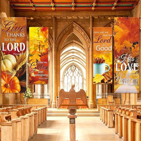 JarThenaAMCS 4Pcs Fall Church Banners for Sanctuary Wall Autumn Harvest Inspirational Bible Verse Hanging Sign for Sunday School Thanksgiving Classroom Home Office, 2 x 6 Feet in Saudi Arabia