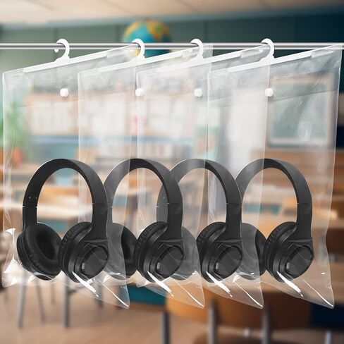 24 حزمة فصول كبيرة من الفصول الدراسية هوك أكياس تخزين معلقة 11.6 "× 15" PVC أكياس منظم البلاستيك الشفاف مع ملصق اسم مقاوم للماء ومقاوم للغبار المثالي لمكتبة الفصل الدراسي in Saudi Arabia