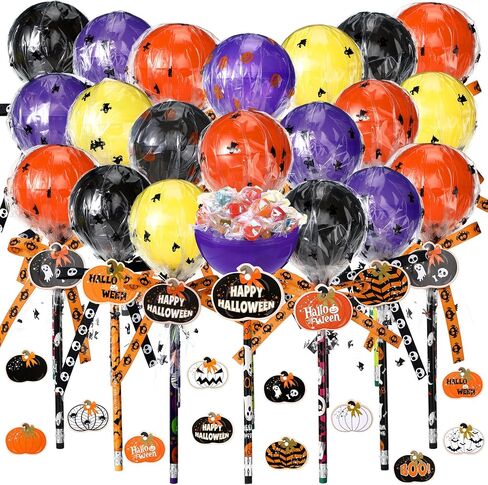 96 Pcs Halloween Party Favors Gift Trick or Treat Container Halloween Pencil Empty Giant Lollipop Stationery Candy Fillable Hold Plastic Lollipop Storage for Classroom Gifts in Saudi Arabia