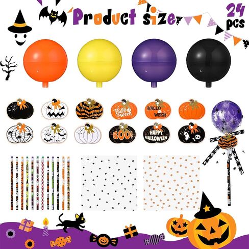 96 Pcs Halloween Party Favors Gift Trick or Treat Container Halloween Pencil Empty Giant Lollipop Stationery Candy Fillable Hold Plastic Lollipop Storage for Classroom Gifts in Saudi Arabia