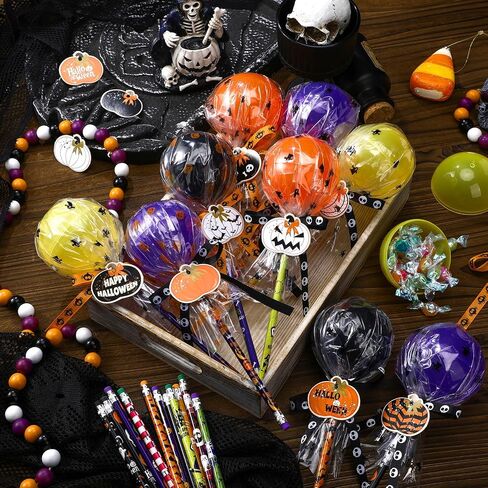 96 Pcs Halloween Party Favors Gift Trick or Treat Container Halloween Pencil Empty Giant Lollipop Stationery Candy Fillable Hold Plastic Lollipop Storage for Classroom Gifts in Saudi Arabia
