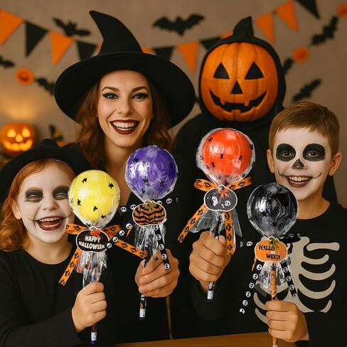 96 Pcs Halloween Party Favors Gift Trick or Treat Container Halloween Pencil Empty Giant Lollipop Stationery Candy Fillable Hold Plastic Lollipop Storage for Classroom Gifts in Saudi Arabia