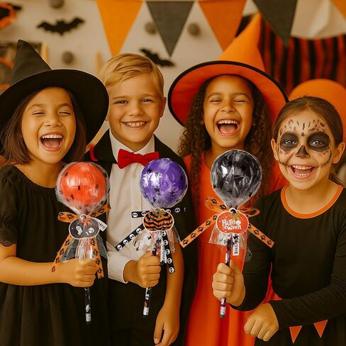 96 Pcs Halloween Party Favors Gift Trick or Treat Container Halloween Pencil Empty Giant Lollipop Stationery Candy Fillable Hold Plastic Lollipop Storage for Classroom Gifts in Saudi Arabia