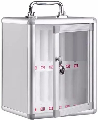 Cell Phone Storage Box 12/24 /36/48/60 Slots Pocket Chart Lock Box with Key with Key Wall Mounted Aluminum Alloy Mobile Phone Lockbox with Handle(Silver-A,24) in Saudi Arabia