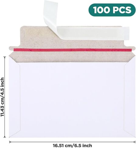 100 Pack Rigid Mailers Self Seal Stay Flat White Cardboard Photo Document Shipping Envelopes Small Mailers for Photos, CD, Certificates, Art Prints, and Documents, 6.5x4.5 Inch in Saudi Arabia