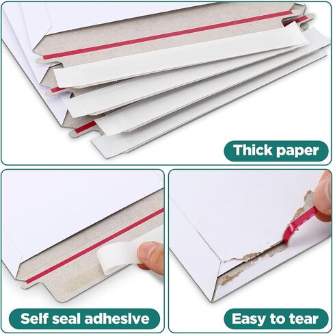 100 Pack Rigid Mailers Self Seal Stay Flat White Cardboard Photo Document Shipping Envelopes Small Mailers for Photos, CD, Certificates, Art Prints, and Documents, 6.5x4.5 Inch in Saudi Arabia