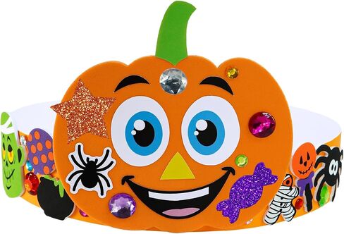 Winlyn 24 Sets Halloween Headbands Craft Kits DIY Crown Art Sets With Foam Stickers - Spider, Bat, Jack-o'-Lantern, Witch Hat - for Kids Classroom Activities, Party, Trick-or-Treat in Saudi Arabia