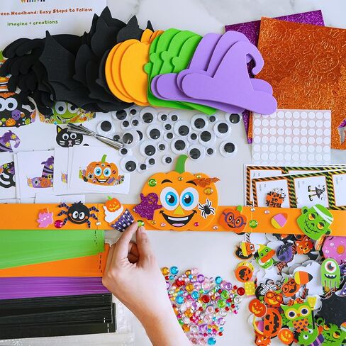 Winlyn 24 Sets Halloween Headbands Craft Kits DIY Crown Art Sets With Foam Stickers - Spider, Bat, Jack-o'-Lantern, Witch Hat - for Kids Classroom Activities, Party, Trick-or-Treat in Saudi Arabia