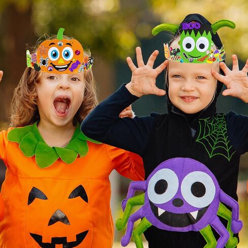 Winlyn 24 Sets Halloween Headbands Craft Kits DIY Crown Art Sets With Foam Stickers - Spider, Bat, Jack-o'-Lantern, Witch Hat - for Kids Classroom Activities, Party, Trick-or-Treat in Saudi Arabia