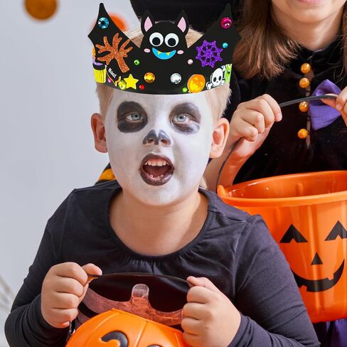 Winlyn 24 Sets Halloween Headbands Craft Kits DIY Crown Art Sets With Foam Stickers - Spider, Bat, Jack-o'-Lantern, Witch Hat - for Kids Classroom Activities, Party, Trick-or-Treat in Saudi Arabia